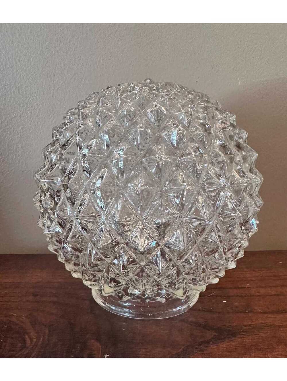 Vintage Mid-Century Art Deco Faceted Clear Glass Light Globe Shade